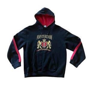 Vintage Amsterdam Crest Black Hoodie - Size XL